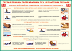 Таблица "Порядок действий при коматозном состоянии пострадавшего" (100х140 сантиметров, винил) - fgospostavki.ru - Новосибирск