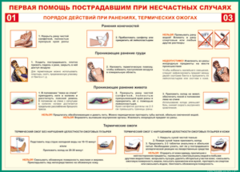 Таблица "Порядок действий при ранениях и термических ожогах" (100х140 сантиметров, винил) - fgospostavki.ru - Новосибирск