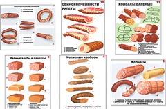 Плакаты ПРОФТЕХ "Ассортимент колбасной и мясной продукции" (11 пл, винил, 70х100) - fgospostavki.ru - Новосибирск