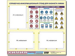 Стенд информационный "Правила техники безопасности в кабинете химии" (75х70, 3 кармана) - fgospostavki.ru - Новосибирск